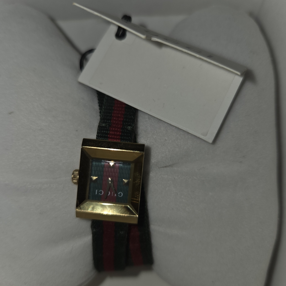Gucci Gold Watch with Green and Red Striped Band